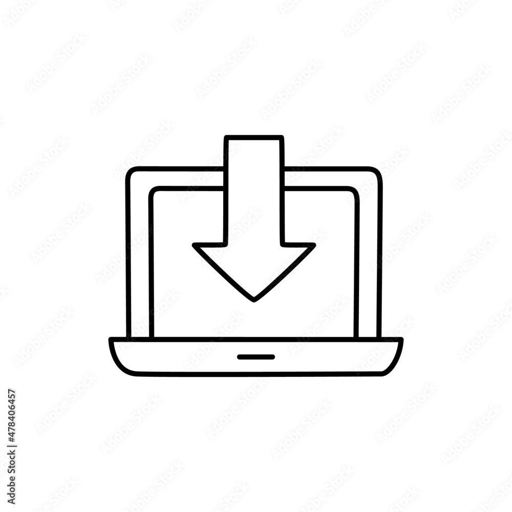 Download Icon in black line style icon, style isolated on white background Download Icon in black line style icon, style isolated on white background