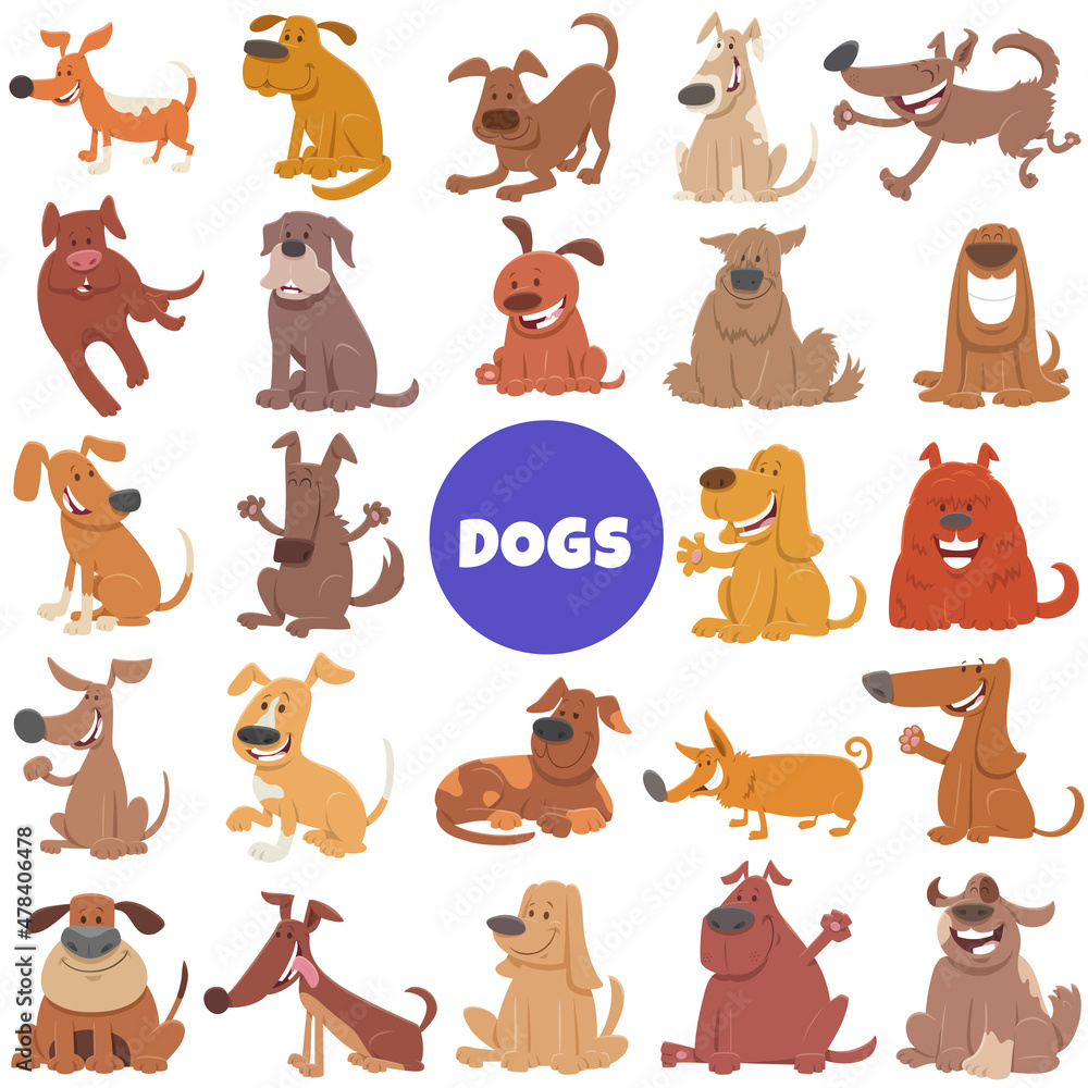 Fototapeta premium funny cartoon dogs and puppies characters big set