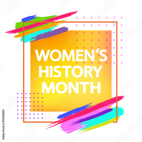 Women's History Month vector concept. Modern lettering and female silhouettes on white.	