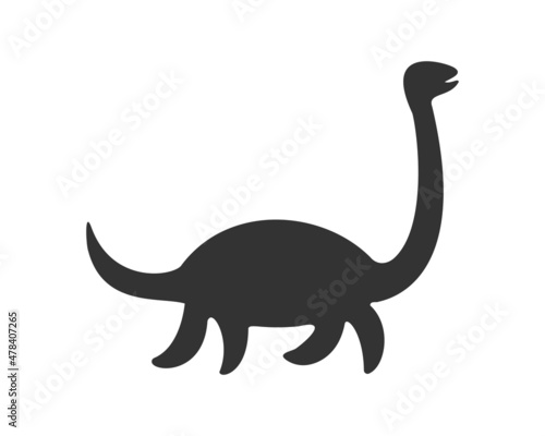 Nessie or Loch Ness monster silhouette isolated on white background. Dinosaur plesiosaur icon. Vector graphic illustration.