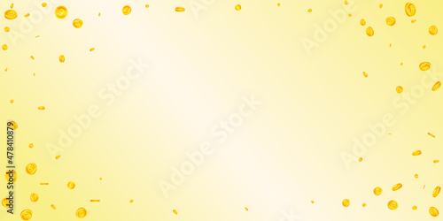 British pound coins falling. Lively scattered GBP coins. United Kingdom money. Exotic jackpot, wealth or success concept. Vector illustration.