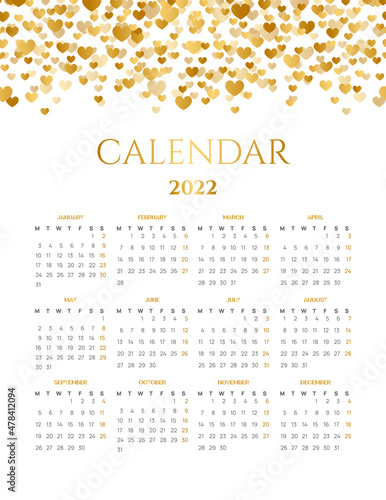 Gold Heart 2022 Calendar Design