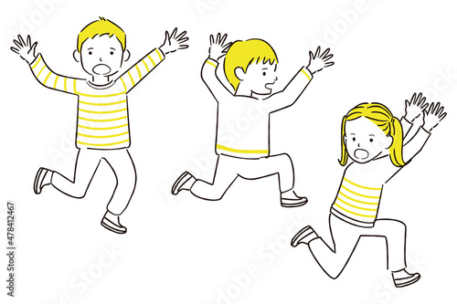 手描き1color   逃げ惑う子供　男の子女の子