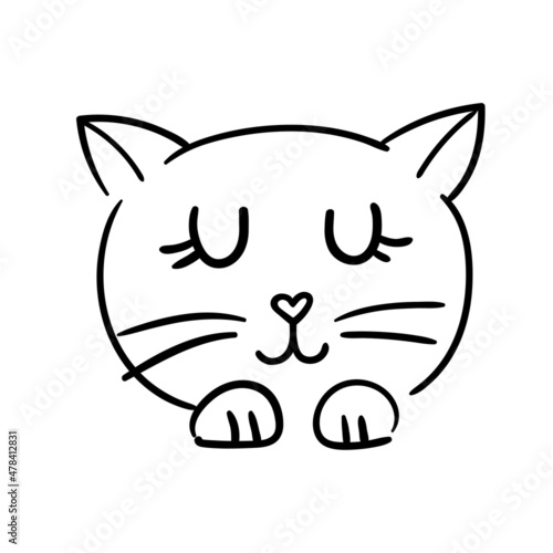 Vector hand-drawn cute cat. Print, sticker, logo, sketch, doodle. isolated on white background. children's drawing.