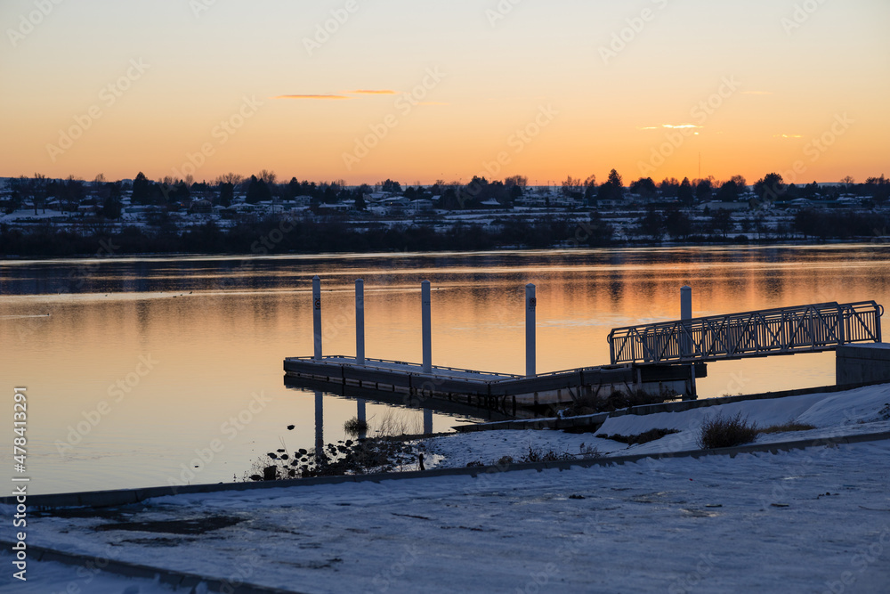 Dock on Snowy River with Sunset