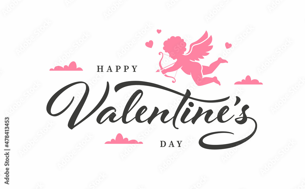 Valentine's Day greeting card design with text and cupid illustration. Valentine's Day greeting card design with text and cupid illustration.