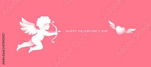 Valentine's Day design with cupid illustration and flying heart.