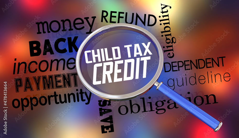 Child Tax Credit Magnifying Glass Find Deduction Return Refund 3d Illustration Child Tax Credit Magnifying Glass Find Deduction Return Refund 3d Illustration