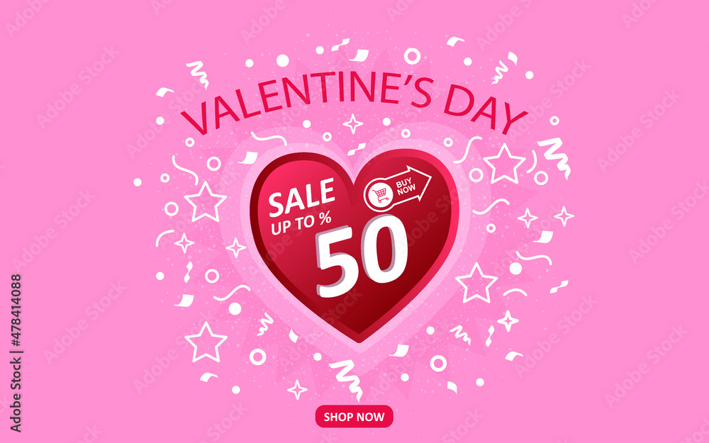 Valentine's day shopping and gift vector banner. Sale discount text Valentine's day promotion shopping concept. editable vector.