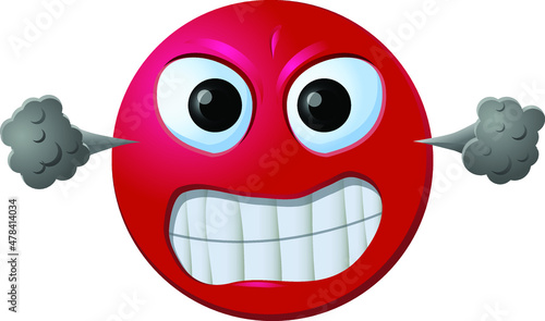Red angry emoji with smoke puffing vector
