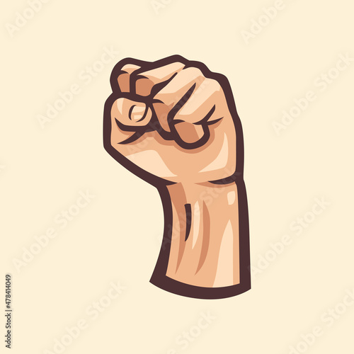 Passion fist hand gesture illustration. Hand clenched style to transmit power. Demonstration symbol vector image. 