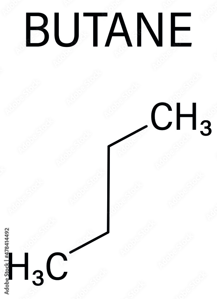 Butane hydrocarbon molecule. Commonly used as fuel gas, alone or combined with propane or LPG