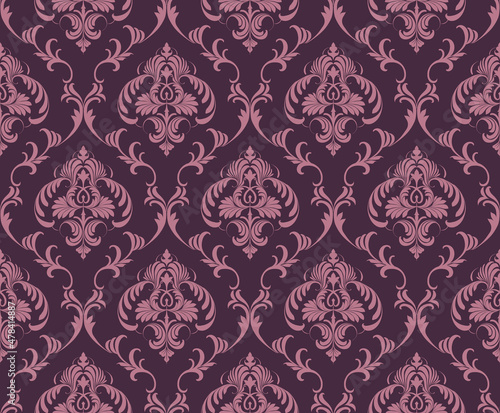 Vector seamless damask pattern with floral baroque elements. Repetitive ornament design for wallpapers, fabric, textile, upholstery, curtains, slipcover, blinds, packaging, bedding