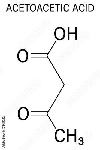 Ketone body. Acetoacetic acid, diacetic acid molecule. Skeletal formula. photo