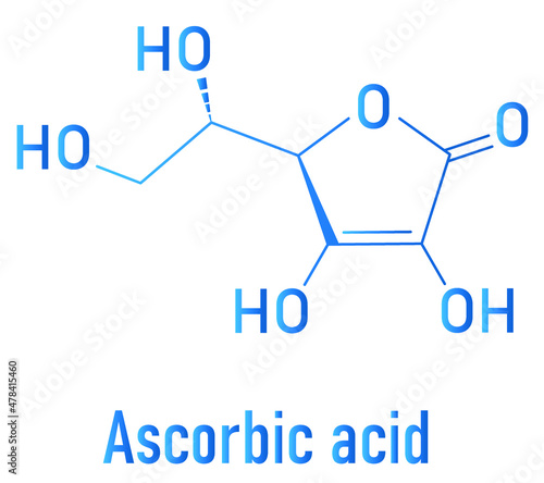 Vitamin C, ascorbic acid, ascorbate molecule. Skeletal formula.  photo