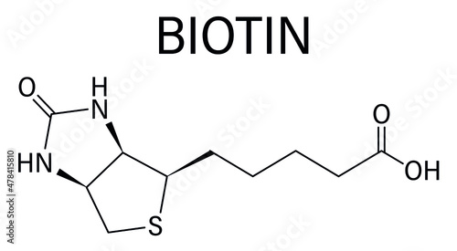 Biotin or vitamin B7 molecule. Skeletal formula. photo
