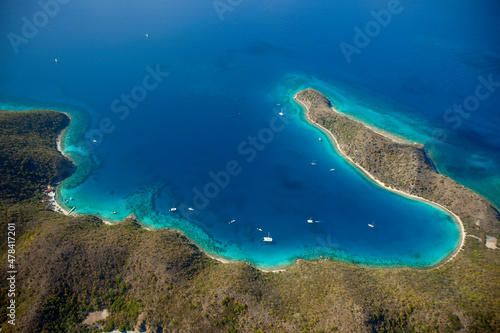 Sailboats Peter Island and Dead Chest Island. British Virgin Islands Caribbean