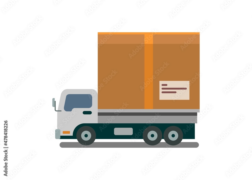 Pick up car carrying big box. Simple flat illustration
