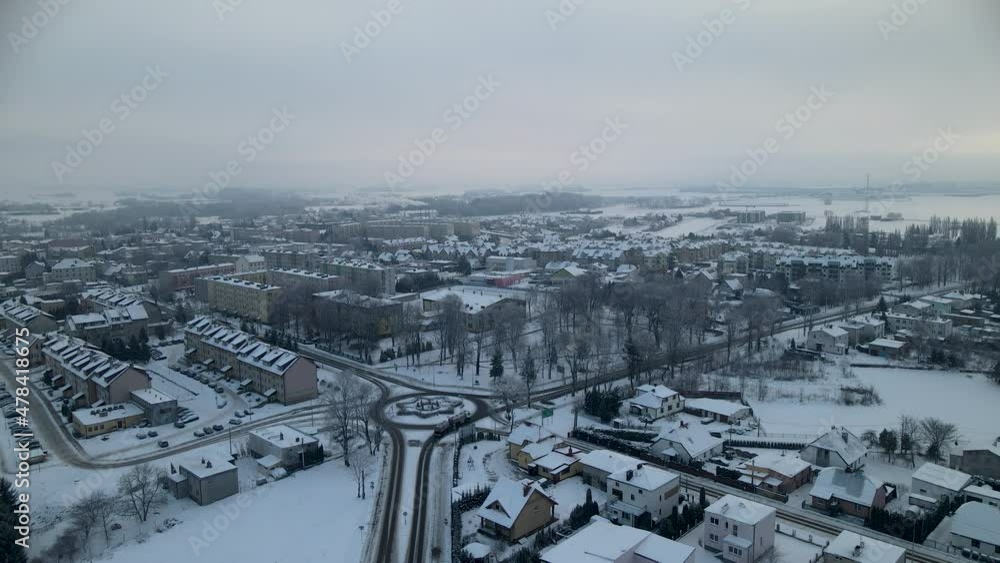 Lubawa Poland Urban Winter Landscape And Roundabout, Aerial Lubawa Poland Urban Winter Landscape And Roundabout, Aerial