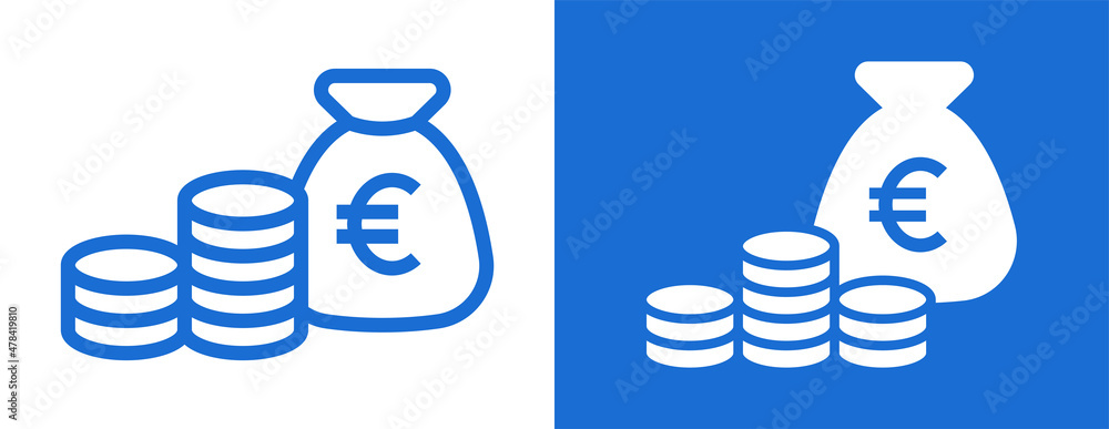 Euro money bag with euro coin icon sign. - obrazy, fototapety, plakaty 