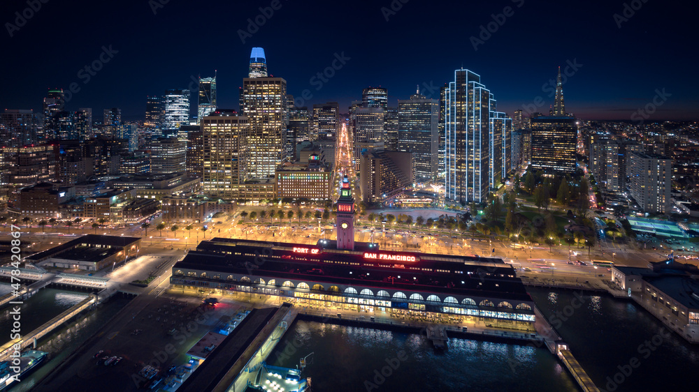 San Francisco Skyline Aerial View at Night