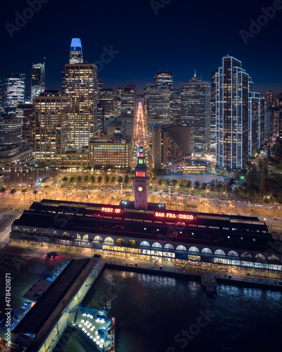 San Francisco Skyline Aerial View at Night
