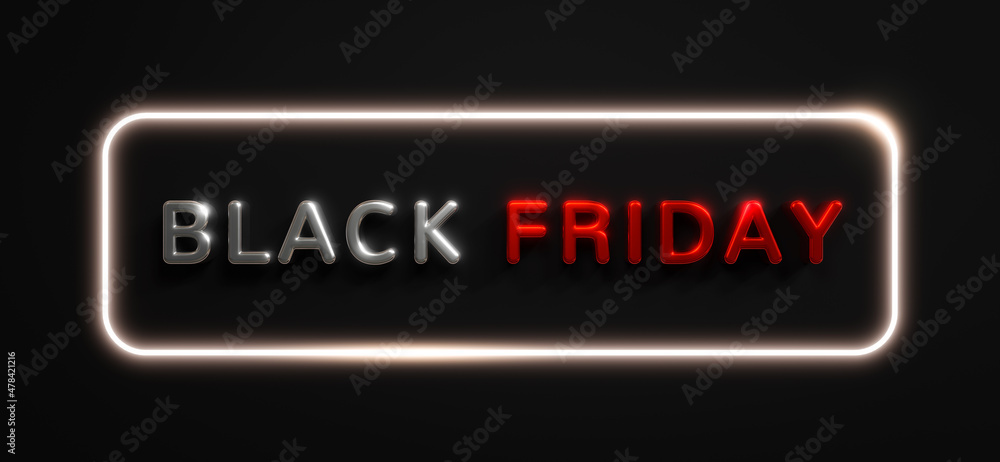 Black Friday Sale banner, logo silver and red color on dark background, promotion marketing discount event, 3d illustration. Black Friday Sale banner, logo silver and red color on dark background, promotion marketing discount event, 3d illustration.