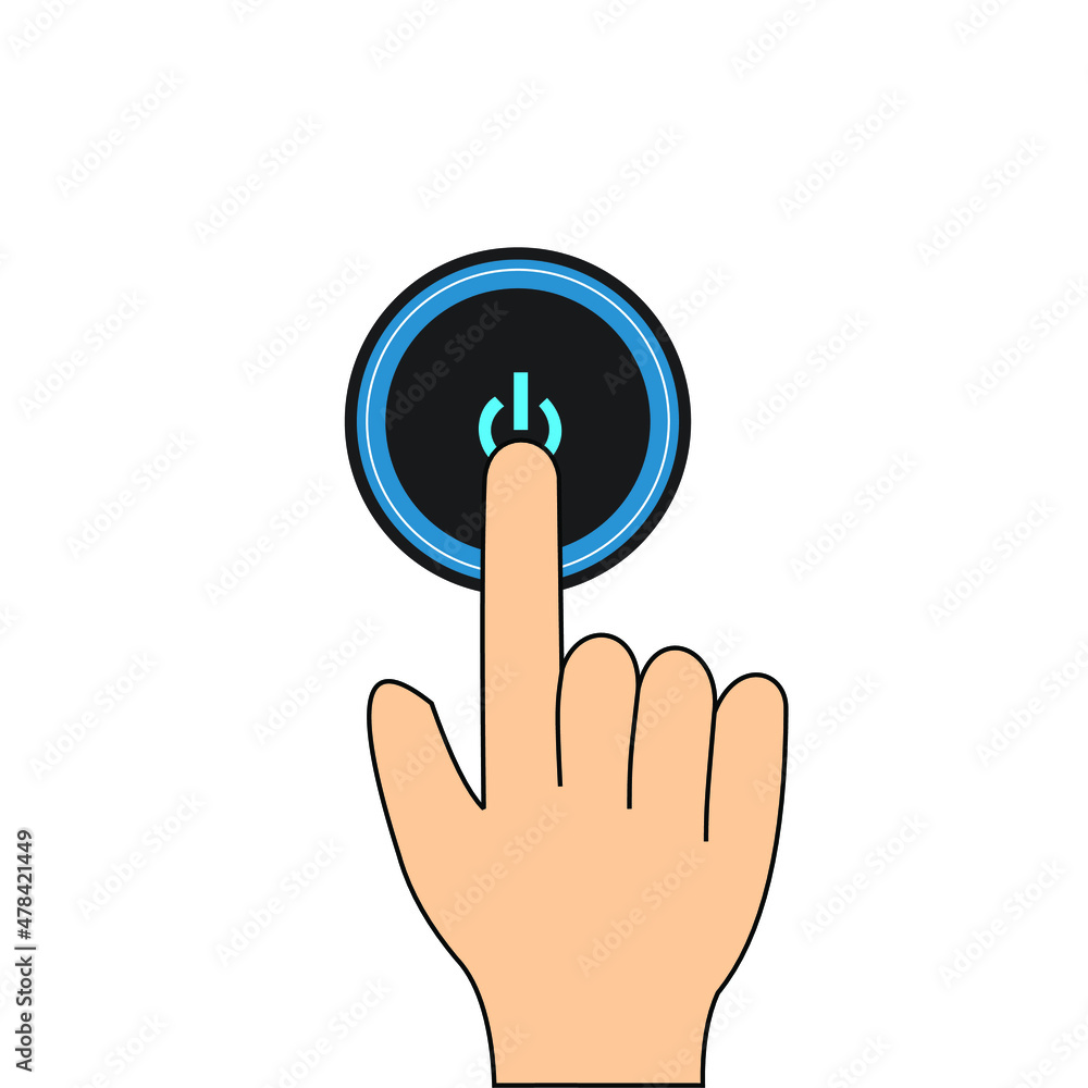 On-off button click color icon. Hand push button. Isolated vector illustration On-off button click color icon. Hand push button. Isolated vector illustration