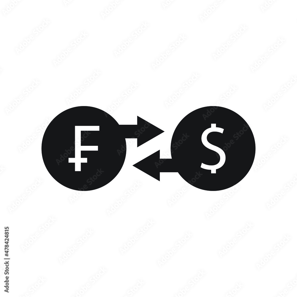 Currency exchange franc to dollar icon design isolated on white background Currency exchange franc to dollar icon design isolated on white background