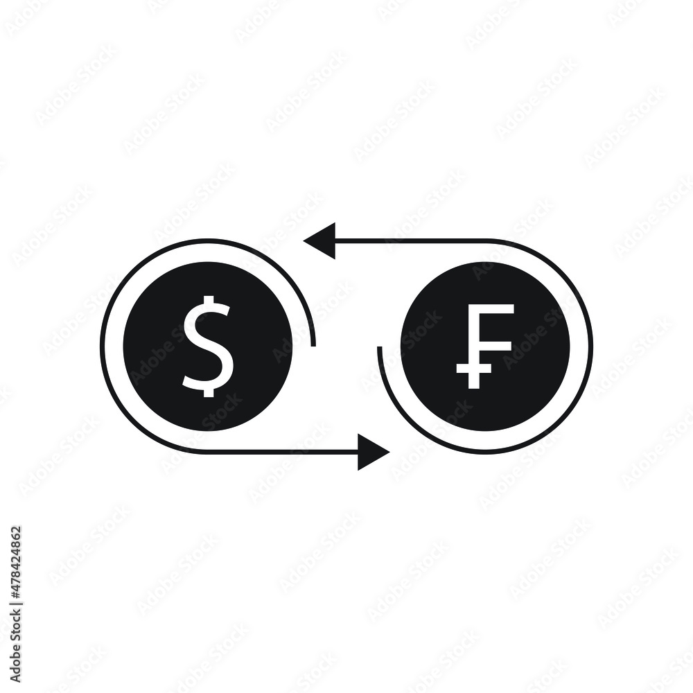 Currency exchange franc to dollar icon design isolated on white background Currency exchange franc to dollar icon design isolated on white background