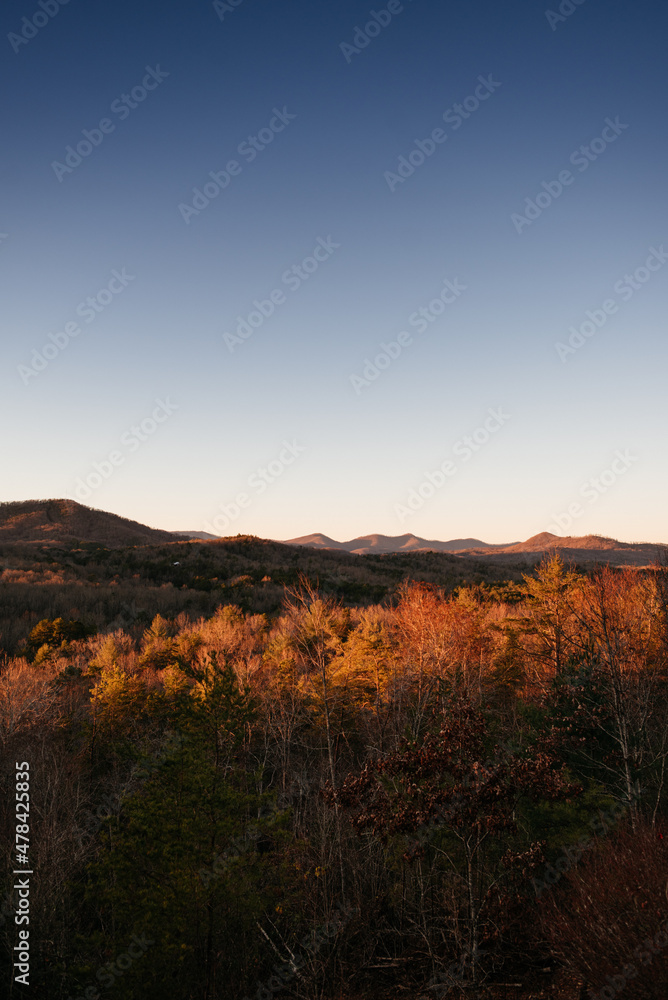 Autumn orange sunset in the Blue Ridge Mountains