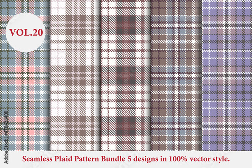 Plaid Pattern Bundle 5 designs Vol.20 Buffalo Vector, Tartan Fabric background wallpaper