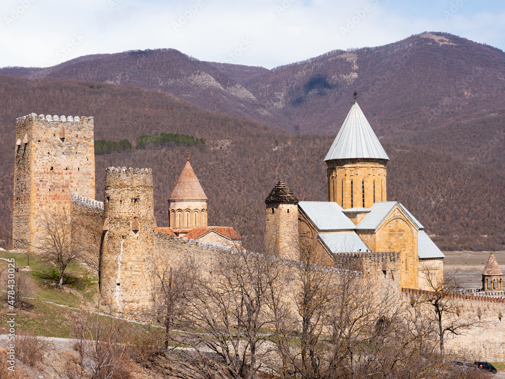 Ananuri castle complex with church in Caucasus mountains, Northern Georgia