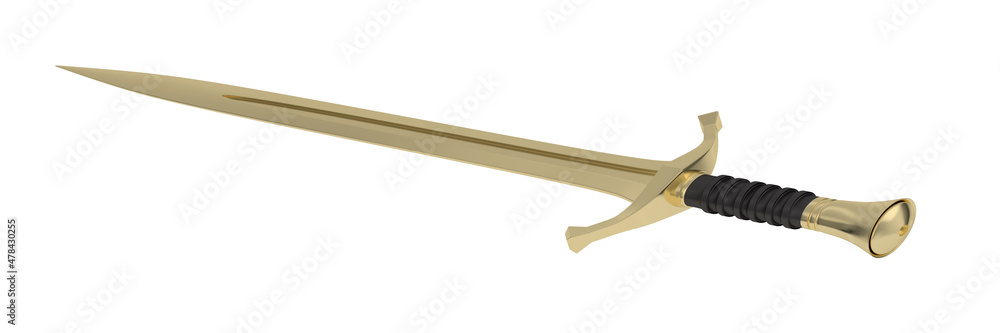 gold sword isolated on white background. 3D rendering. 3D illustration. gold sword isolated on white background. 3D rendering. 3D illustration.