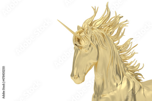 Fototapeta Naklejka Na Ścianę i Meble -  Gold unicorn isolated on white background. 3D rendering. 3D illustration.