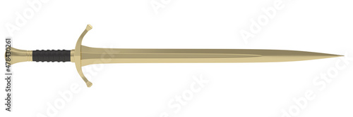 gold sword isolated on white background. 3D rendering. 3D illustration.