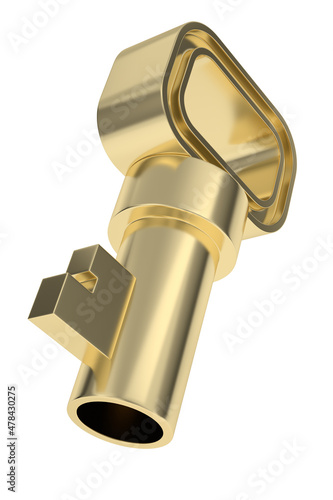 Golden key symbol isolated on white background. 3D illustration. photo