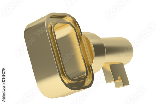 Golden key symbol isolated on white background. 3D illustration. photo