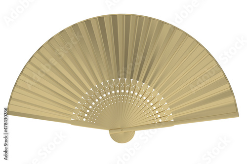 Ancient times china fan isolated on white background. 3D rendering. 3D illustration.