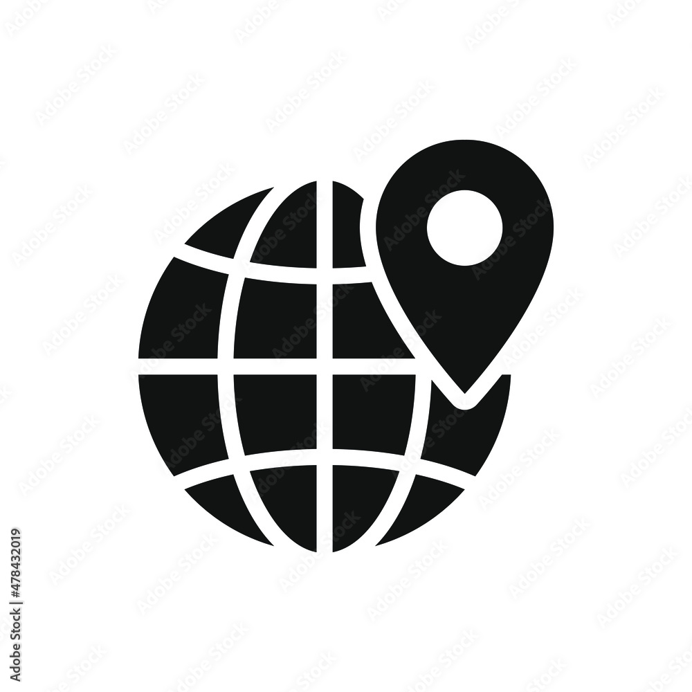 Maps pin with globe. Location pointer icon flat style isolated on white background. Vector illustration Maps pin with globe. Location pointer icon flat style isolated on white background. Vector illustration