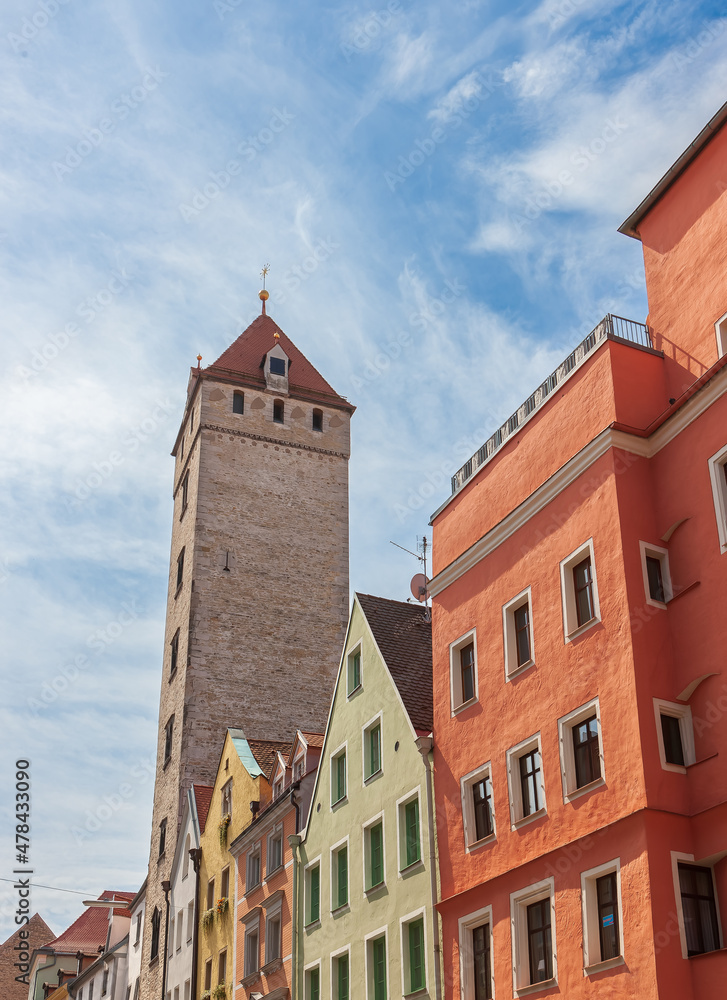 The Golden Tower in Regensburg. Bavaria, Germany
