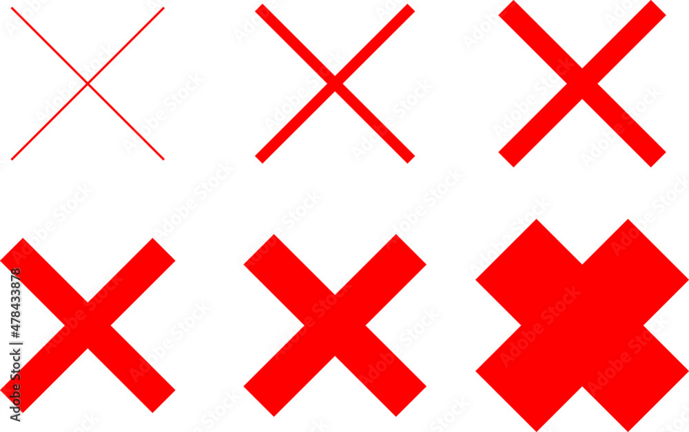 Obraz premium 線の太さのバリエーションがある赤いバツマーク ベクターイラスト