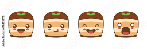 vector tiramisu cartoon mascot ,italian dessert illustration, with different facial expressions