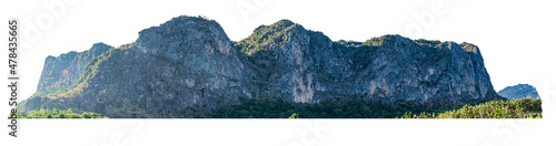 Rocky mountain with green forest at Loei Province, Thailand, isolated on white background.