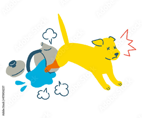 やかんを倒して火傷する犬
