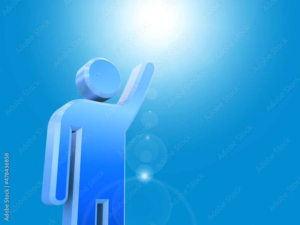 Obraz premium 太陽の光に手を伸ばす3DCGの人型アイコン