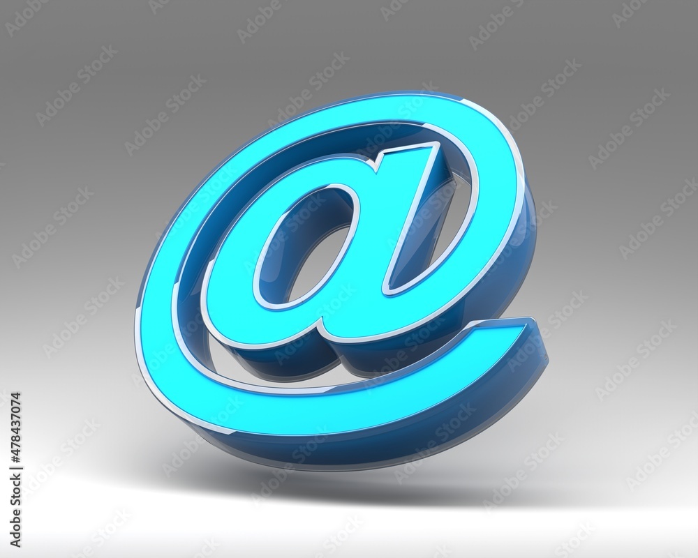 3D E mail symbol with glass material outline. 3D Render