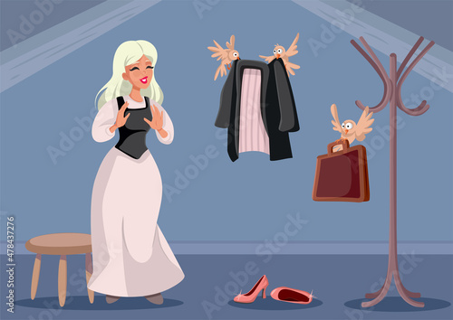 Cinderella Choosing Business Career Vector Cartoon Illustration