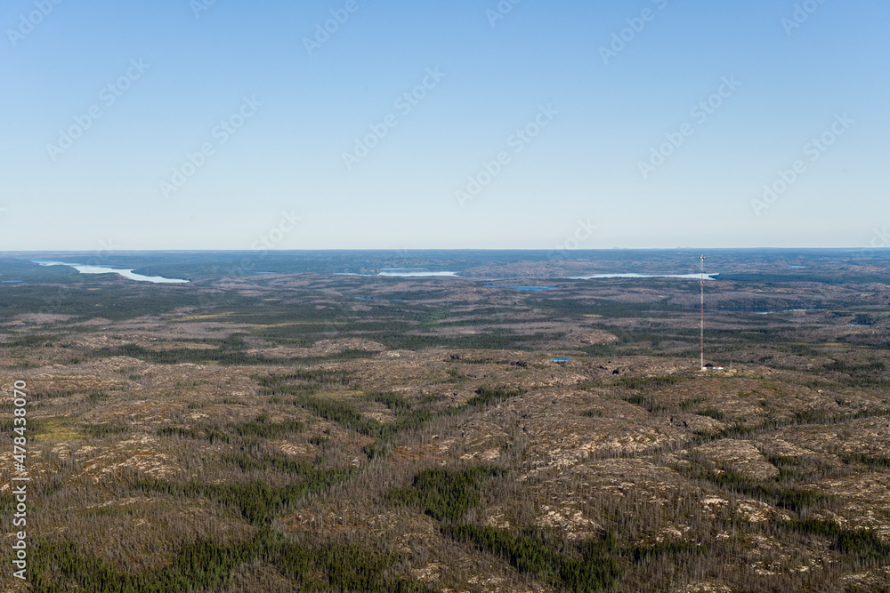 Communucations Antenna Boreal Forest and Lakes of Nunavik Quebec Canada