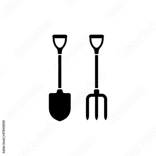 Shovel and farming fork icon vector